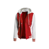 Women's Letterman Red and White Varsity Jacket With Hood